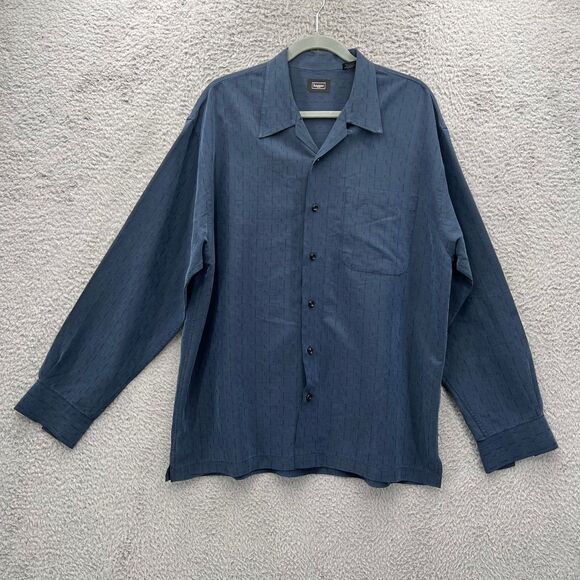 Indie Grunge Men's Navy Blue‎ Textured Button Down Casual Shirt L 90s baggy - Picture 1 of 8